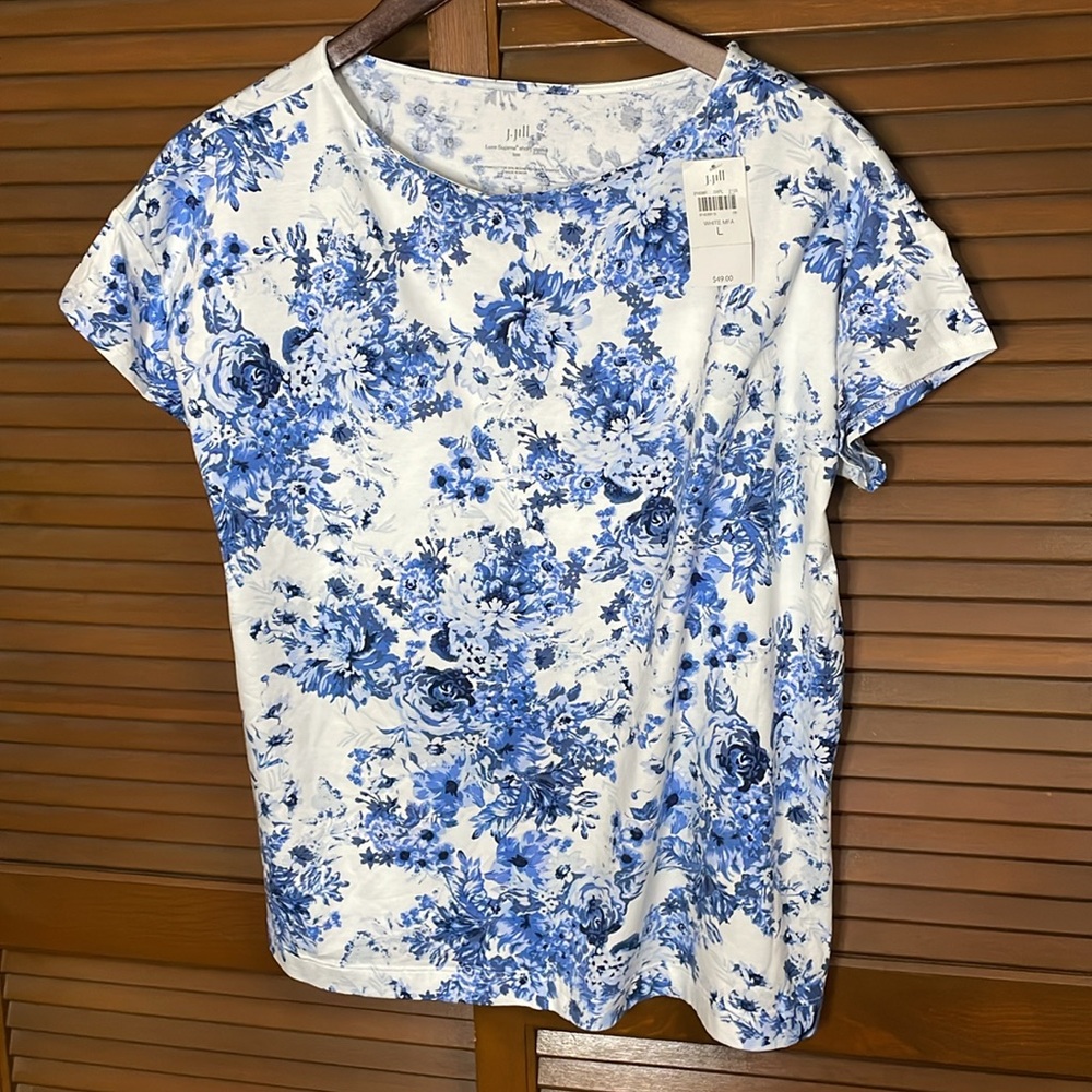 New J. Jill Luxe Supima Blue Floral Tee